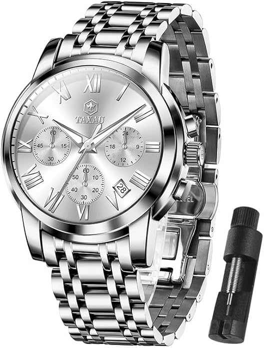 Watch Men Stainless Steel Luxury Diamond Chronograph with Date Business reloj de Hombre