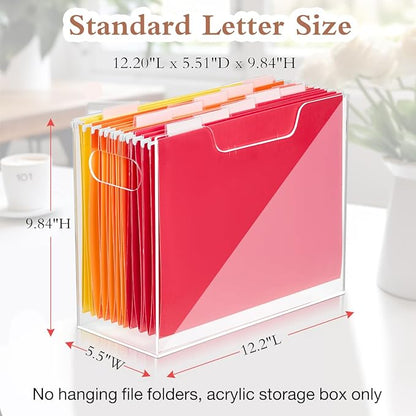 Acrylic File Folder Organizer, Clear Hanging File Organizer Portable File Holder with Handles, Desktop Letter Size File Box for Desk Home Office School -1 Pack