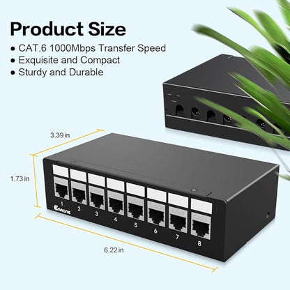 8 Port Patch Panel CAT6 Keystone Patch Panel UTP Network for Home/Office (1U 8Port, CAT6 Shielded)