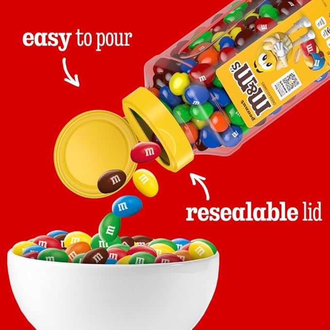 M&M’S Peanut Candy Jars, Assorted Chocolate Candies, Party Size Bulk, Movie Night Treats, Bulk Chocolate Candy, Buffet Chocolates, Resealable and Recyclable, 23 Oz Each, Pack of 2