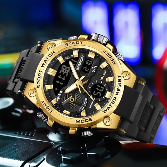 KXAITO Men's Watches Sports Outdoor Waterproof Military Watch Date Multi Function Tactics LED Alarm Stopwatch