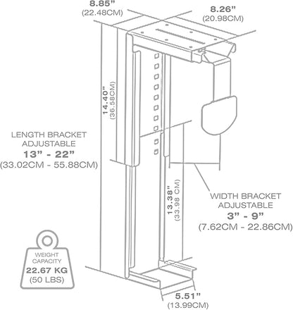 CPU Holder for Under Desk Mount Adjustable to fit Almost Any CPU Computer Tower