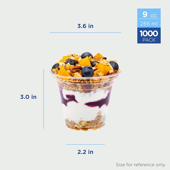 Karat [1000 ct] 9oz Plastic Cups, Clear Disposable Cold Cup for Dessert, Fruit, and More, 92mm (C-KC9)