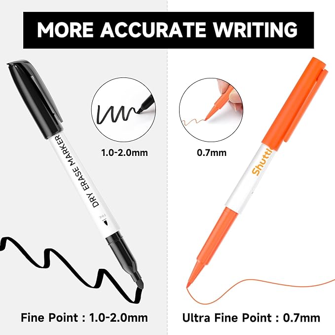 Shuttle Art Dry Erase Markers 15 Colors — Ultra Fine Tip Whiteboard Markers with Eraser