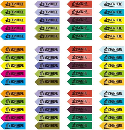 1200 Pcs Sign Here Index Marker, Assorted Colors Sign Here Tabs Sign Post Here Index, Flags Vital Signs Sticky Notes for documents notebooks Contracts, Books,Files or Notary Supplies(4 Designs x 3)