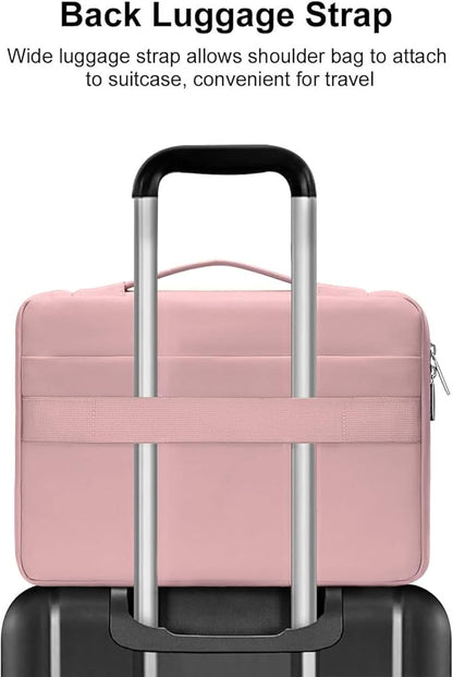 MOSISO 360 Protective Laptop Case 13.3 inch, 13-13.3 inch Laptop Sleeve Compatible with MacBook Air/Pro 13 / Pro 14, HP Dell ASUS Lenovo,Side Open Bag with 2 Raised&1 Flapover Pockets, Pink