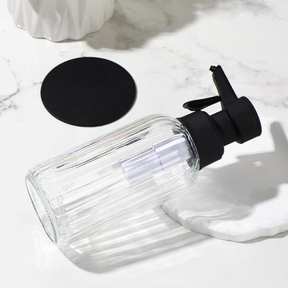 Automatic Foaming Soap Dispenser, 17oz Clear Glass Hand Soap Dispenser with ABS Touch Sensor Pump Battery Operated, Dish/Hand Soap Refillable for Bathroom Kitchen (Black)