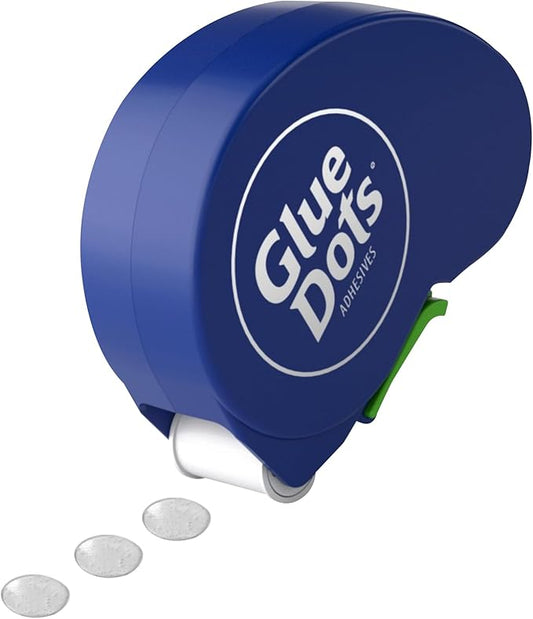 Glue Dots, Dispenser for everyday uses, 125 Dots, 3/8", .375 Inches, Movable, Repositionable, Multi-Functional, Label Containers, Glue Stick and Tape Alternative, Clear