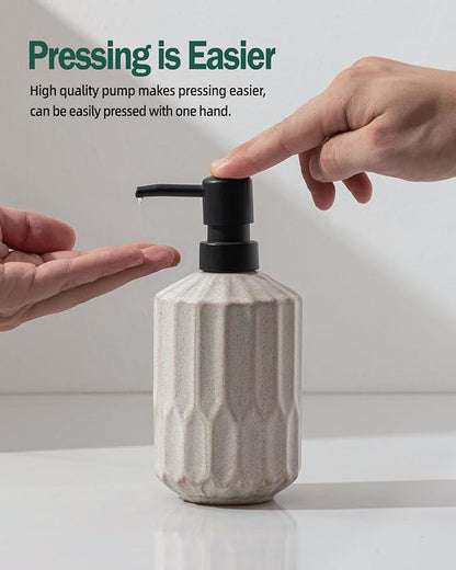 FE FUN ELEMENTS Fun Elements Bathroom Soap Dispenser, 16 Oz Luxurious Hand soap Dispenser for Bathroom, Ceramic Liquid Countertop with Plastic Pump, Silicone Funnel (Black Pump)