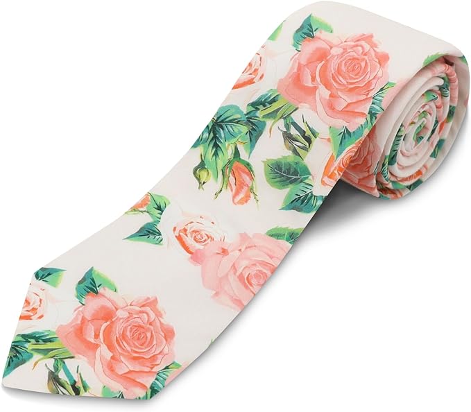 Cotton Floral Ties for Men 2.76" Men's Skinny Tie Linen Flower Printed Neck Tie for Wedding Dating Party