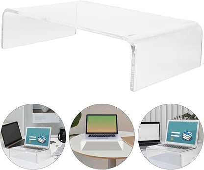 jojofuny Acrylic Monitor Stand Riser for Desk Transparent Laptop Computer Riser with Smooth Edges Ergonomic Height Boost for Home Office Relieves Neck and Eye Strain and Sturdy Design