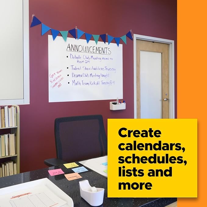 Post-it Dry Erase Whiteboard Film Surface for Walls, Doors, Tables, Chalkboards and More, Removable Sticky White Board for Wall, Stain-Proof, Easy Installation, 6 ft x 4 ft Roll