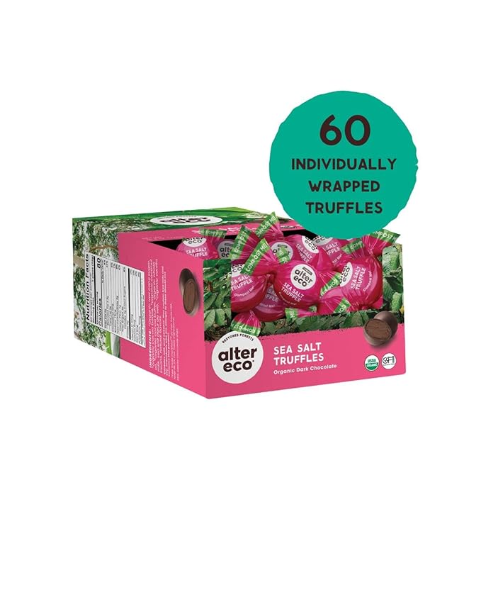 Alter Eco | Deep Dark Sea Salt Truffles | 58% Pure Dark Cocoa, Fair Trade, Organic, Non-GMO, Gluten Free Dark Chocolate Truffles | 60 Truffles