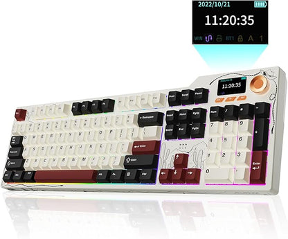 Ajazz AK35I V4 Customizable Wireless Gaming Mechanical Keyboard, Wired/Wireless 2.4G/BT, Gasket Structure, 10000mAh Battery, Full-Color RGB, 1.14-inch Color Screen, Knob, Multi-Function Keys.