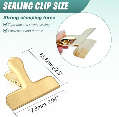 Bag Clips, 10 Pack Stainless Steel Chip Clips for Food, Food Clips Heavy Duty Clamp Clips Kitchen Clips Snack Clips for Office Kitchen Home, Gold