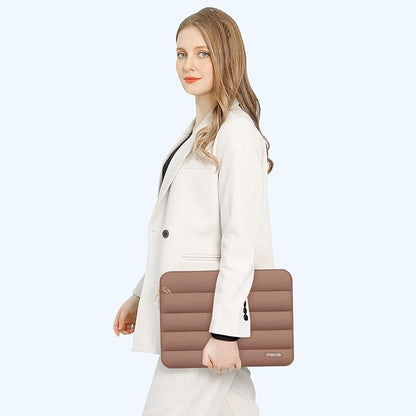 MOSISO 13.3 inch Laptop Case, 13-13.3 inch Puffy Laptop Sleeve Compatible with MacBook Air 13 13.6 M4 M3 M2 M1/Pro 13/Pro 14, HP Dell ASUS Lenovo,Polyester Horizontal Bag with Small Case, Mocha