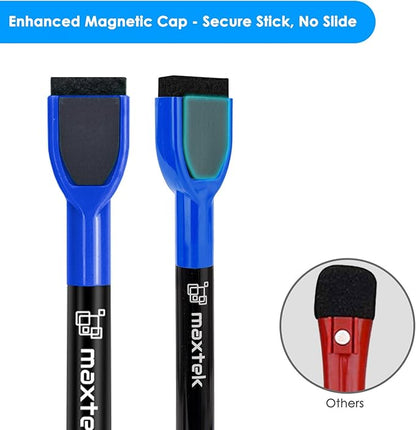maxtek Dry Erase Markers - 6 Count Blue Magnetic Dry Erase Markers Fine Tip with Eraser, Low Odor Whiteboard Markers for Calendar Boards