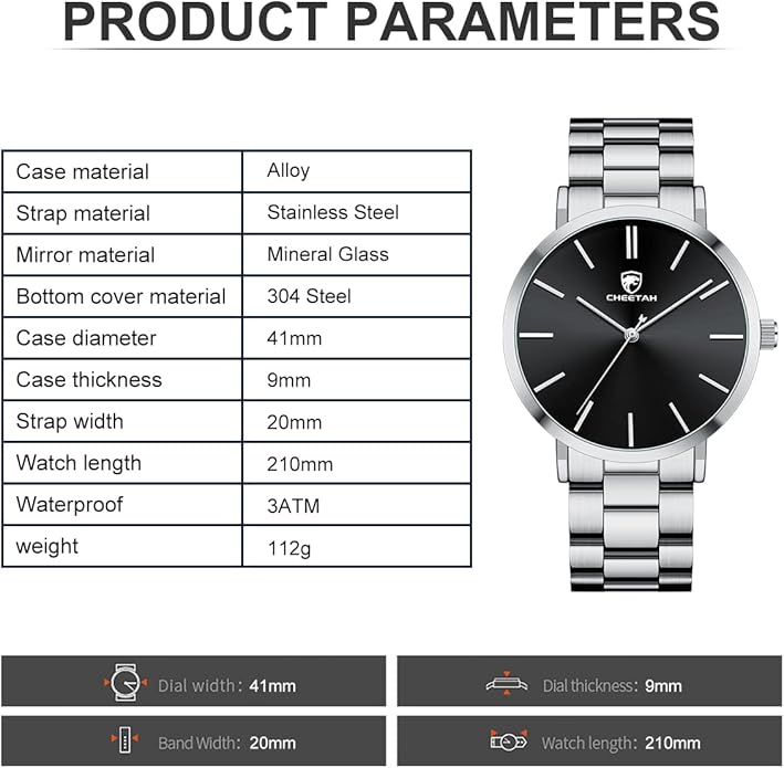 GOLDEN HOUR Men's Watches Slim Minimalist Runway Plated Stainless Steel Quartz Analog Watch
