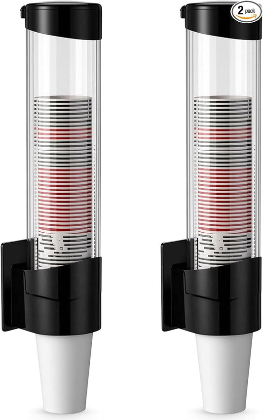 Baderke 2 Pieces Cup Dispenser Pull Type Automatic Remover Fit 7 oz to 12 oz Plastic Water Machine Cup Holder Wall Mount Bathroom Home Office Hospital (Stylish)
