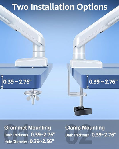 Single Monitor Mount for 32 27 24 22 inch Screen, Gas Spring Arm Holds 4.4-22 lbs, Monitor Desk Mount, Gaming & Home Office Use, VESA 75x75mm & 100x100mm, Freelift Pro White