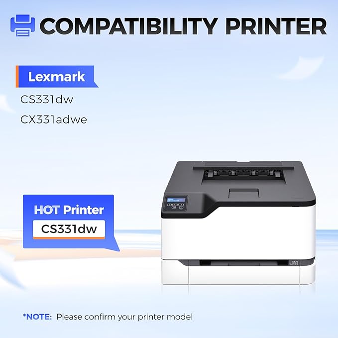 20N1HK0 20N1HC0 20N1HM0 20N1HY0 Toner Cartridge Set (4-Pack with chip) High Yield Replacement Compatible for Lexmark Color CS331dw CS431dw CX331adwe CX431adw Laser Printer (Black Cyan Magenta Yellow)