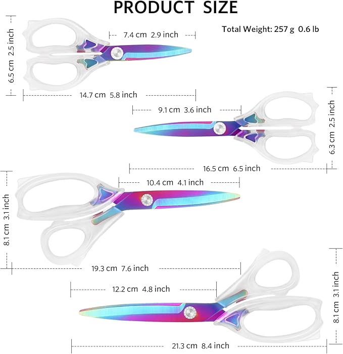 Acrylic Scissors, Sharp Colorful Titanium Blades with Ergonomic ABS Handle, Multi-Purpose Scissors Set of 4, Suitable for Sewing and Household