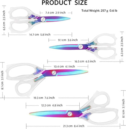 Acrylic Scissors, Sharp Colorful Titanium Blades with Ergonomic ABS Handle, Multi-Purpose Scissors Set of 4, Suitable for Sewing and Household