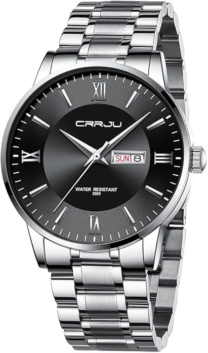 CRRJU Men's Fashion Luxury Stainless Steel Watches for Men Business Auto Date Chronograph Analog Quartz Wristwatches