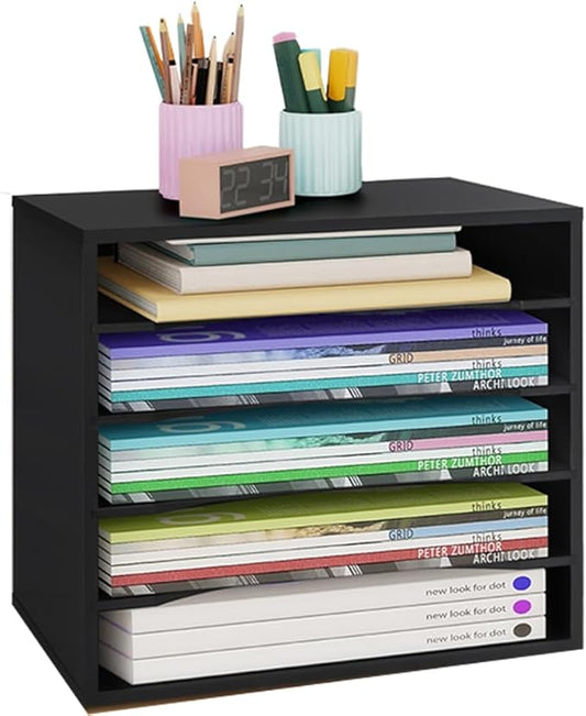 EMERIT Paper Organzier Wood Desktop Organizer Storage Letter Tray File Sorter with Adjustable Shelves for Home Office