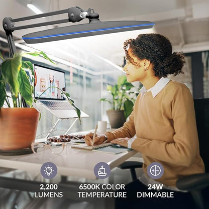 Neatfi XL 2,200 Lumens LED Task Lamp, 24W, 117 Pcs SMD LED, 23 Inches Ultra Wide Lamp, 4 Level Brightness Dimmable, Eye-Caring Light, Glare Free (Non-CCT with Base, Silver)