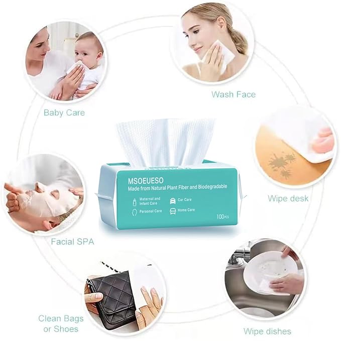 MSOEUESO Cotton Facial Tissues – 100-Count Soft Disposable Face Towels for Sensitive Skin, Makeup Removal & Desk Skincare