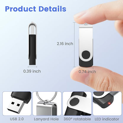 ABLAZE 8GB Flash Drive 10 Pack, USB 2.0 Memory Stick with Lanyards Swivel Thumb Drives Bulk 8GB Pendrive U Disk for Data Storage (Mixcolors)