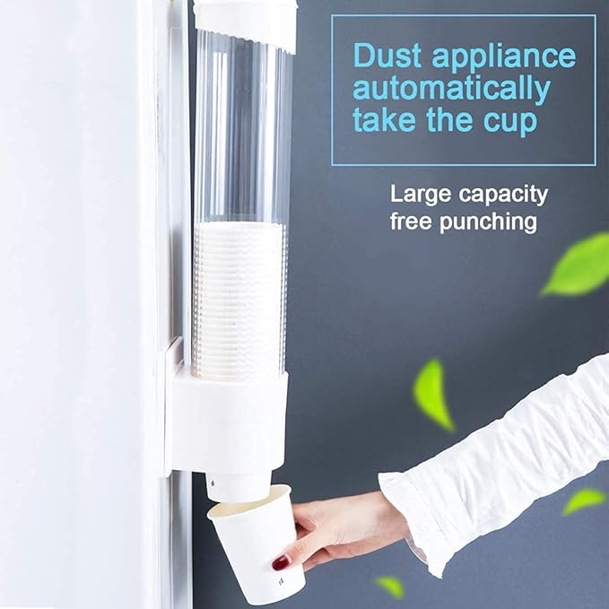 Cup Dispenser Wall Mounted Plastic Water Dispenser Disposable Cup Holder Rack, Paste or Screw Plate Mountable for Paper Cups Halloween Party Supplies(L, White)