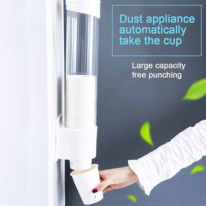 Cup Dispenser Wall Mounted Plastic Water Dispenser Disposable Cup Holder Rack, Paste or Screw Plate Mountable for Paper Cups Halloween Party Supplies(L, White)