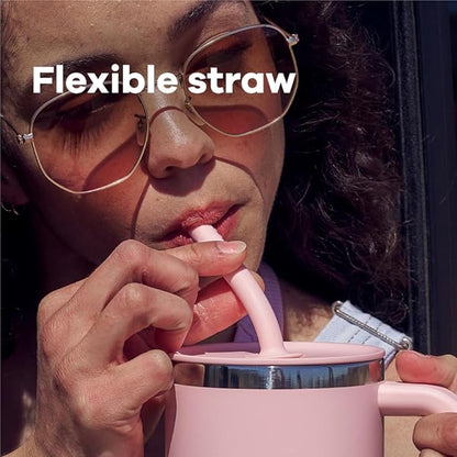 Hydro Flask Travel Tumbler with Handle, Lid and Straw - Insulated Stainless Steel in 40 Oz Tonal Trillium Pink