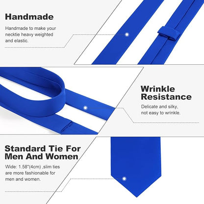Skinny Ties Black Ties For Men and Women Solid Pure Color 1.58" (4CM) Plain Formal Slim Neckties