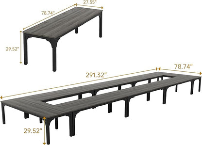 Conference Table, Super Sturdy Large Rectangle Meeting Seminar Table, Long Business Tables, Grey, 8Pcs