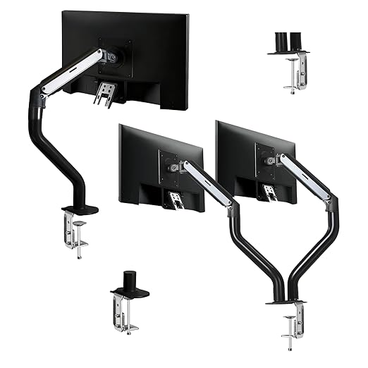 Okak Monitor Stand for Desk Single Monitor Arm Mount Computer for VESA Mounting Holes 75 and 100mm, 15 to 27 Inch Screens Stand Up to 26.4lbs, Office Desk Accessories, Black, (Single+Dual)