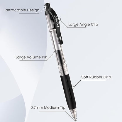 ParKoo Black Gel Pens, 100 Pack Quick Dry Retractable Medium Point 0.7mm Rollerball Gel Ink Pens Smooth Writing with Comfort Grip for School Office Home
