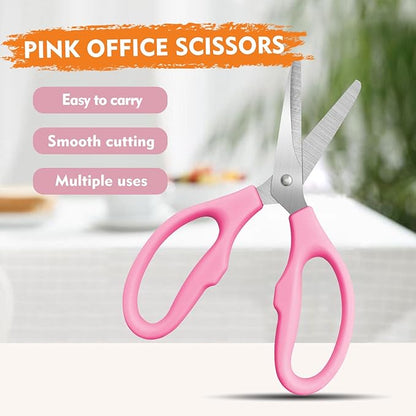 Pink Scissors for School Multipurpose Stylish: 5 inch - Comfort Grip - Stainless Steel - Scissors with Home - Office - for Cutting Paper - Open Envelopes - Cut Tape