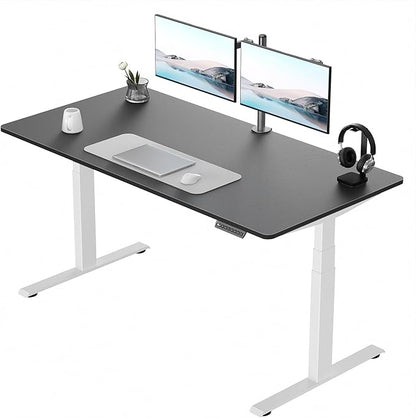 Pro 3 Stages Dual Motor 59 x 30 in Electric Standing Desk with One Piece Desktop, Adjustable Height, Sit to Stand Up Desk for Home Office, Work Study, White Frame & Black Desktop (2 Packages)