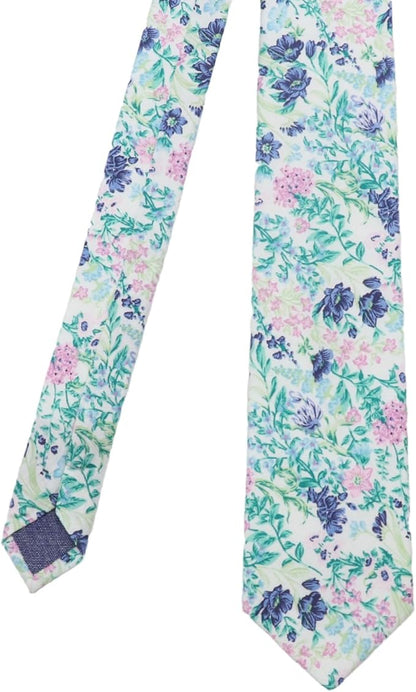 Cotton Floral Ties for Men 2.76" Men's Skinny Tie Linen Flower Printed Neck Tie for Wedding Dating Party