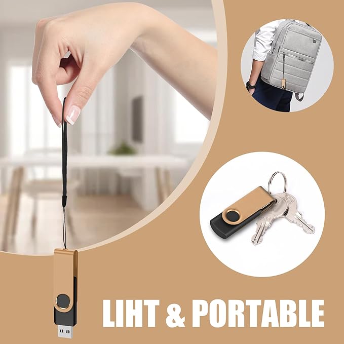 EASTBULL 8GB USB Flash Drive 100 Pack with Lanyards - USB 2.0 Jump Drive for Storage and Backup - Gold 100PCS