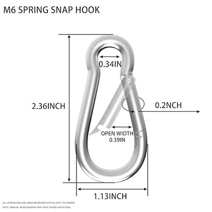 2.36IN Spring Snap Hook Carabiner, 12PCS M6 Heavy Duty Galvanized Steel Carabiner Clip, 260LBS Holding Capacity Spring Clips for Hammock Swing Outdoor Travel
