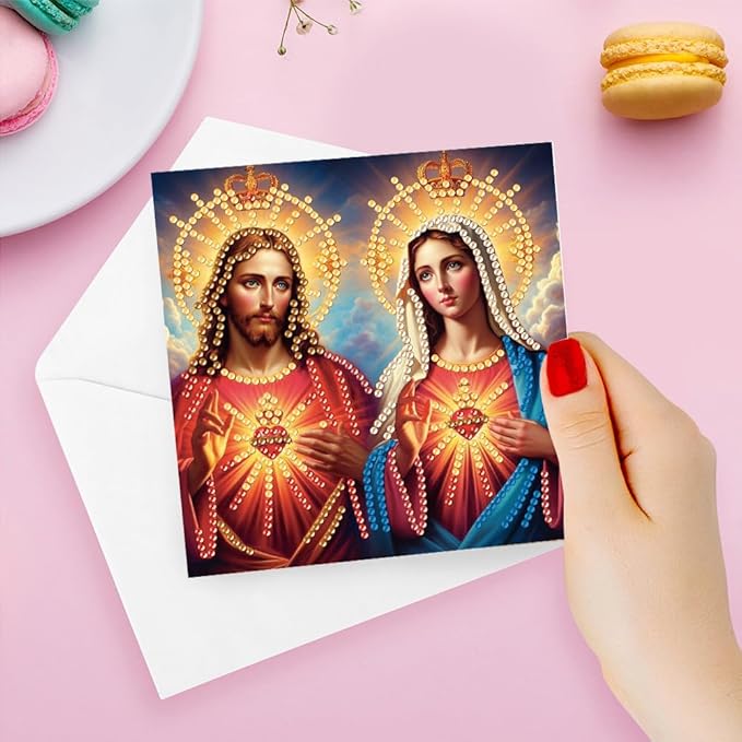6PCS Diamond Art Painting Greeting Card Set, Faith Pattern DIY Cards with Envelopes for Xmas Birthdays Special Occasion Blessing