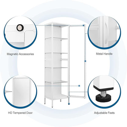 Display Storage Cabinet with Glass Doors, 71 Inches Metal Curio Cabinets with 4 Adjustable Shelves, HD&Tempered Glass Cabinet Display Case for Home, Office, Pantry, Assemble Required (White)