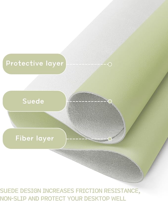 YSAGi Non-Slip Leather Desk Pad L Size, Waterproof Laptop Computer Desk Keyboard Mat, Table Protector Blotter Mat, Large Mouse Pad for Office/Work/Home/Decor(Matcha Green, 35.4" x 17")