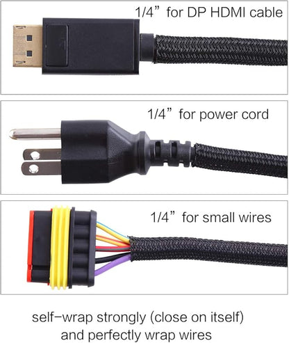 Alex Tech 10ft - 1/4 inch Cord Protector Wire Loom Tubing Cable Sleeve Split Sleeving For USB Cable Power Cord Audio Video Cable – Protect Cat From Chewing Cords - Black
