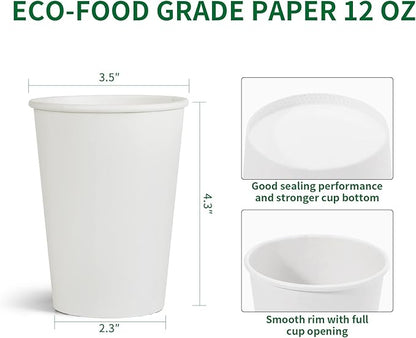 RACETOP 1000 pack 12 oz Disposable Coffee Cups, Hot Paper Cups Ideal for Party, Home, Office