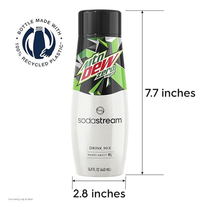 SodaStream - Mountain Dew Zero Sugar Drink Mix | For Sparkling Water Makers | Sugar-Free, 0 Calories | Caffeine: 48mg/12oz | Makes 96 Servings | 14.9 Fl Oz, Pack of 4
